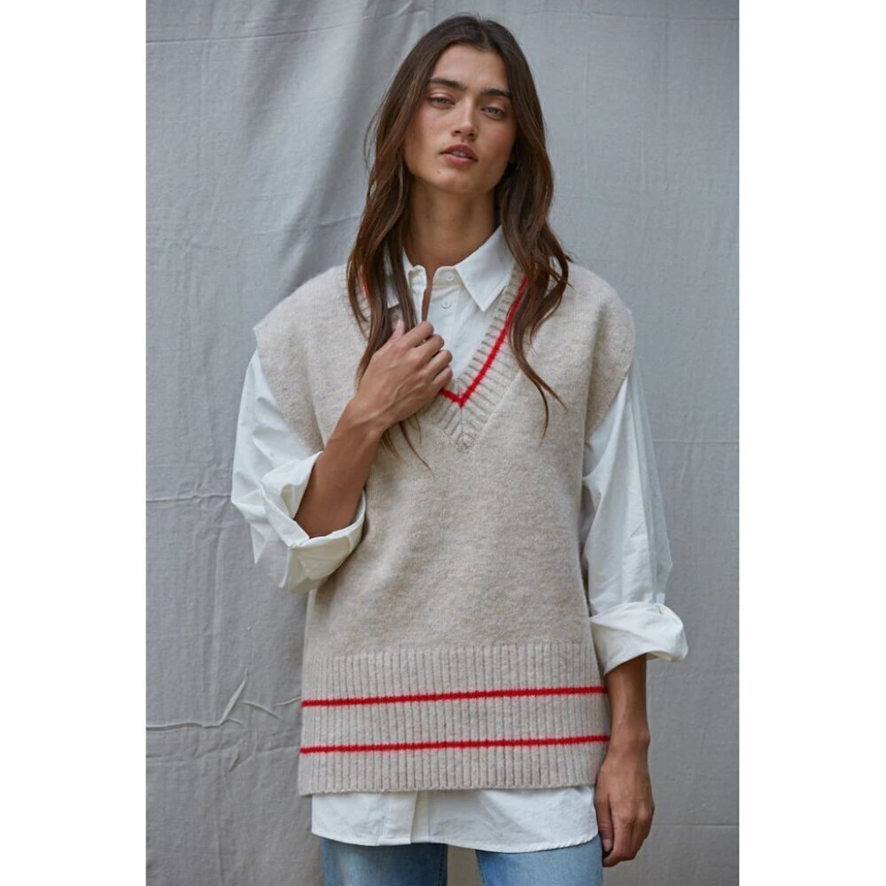 FREE PEOPLE All Star Stripe Poncho in Tan/Red/Neutral Size OS NWT